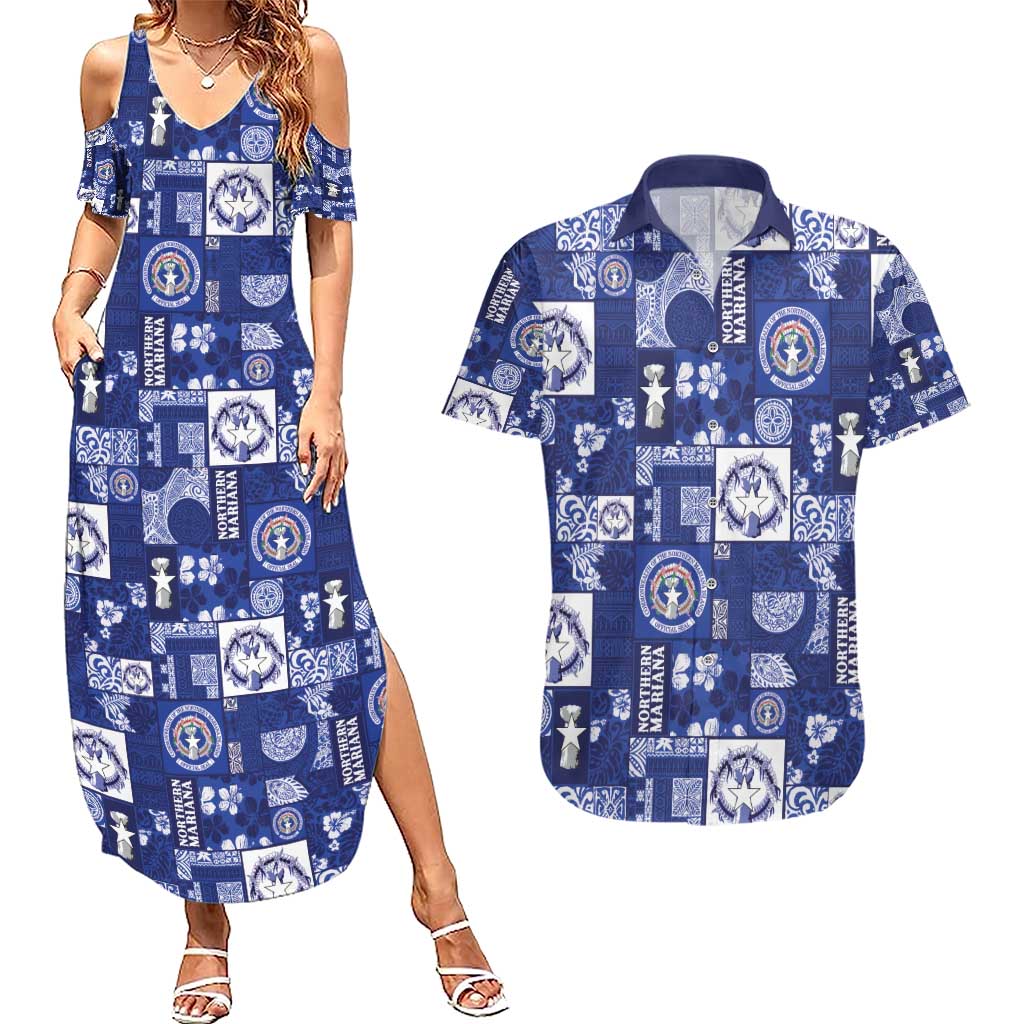 Northern Mariana Islands Magof Nochebuena Couples Matching Summer Maxi Dress and Hawaiian Shirt Pacific Patchwork Xmas Vibes - Polynesian Pride