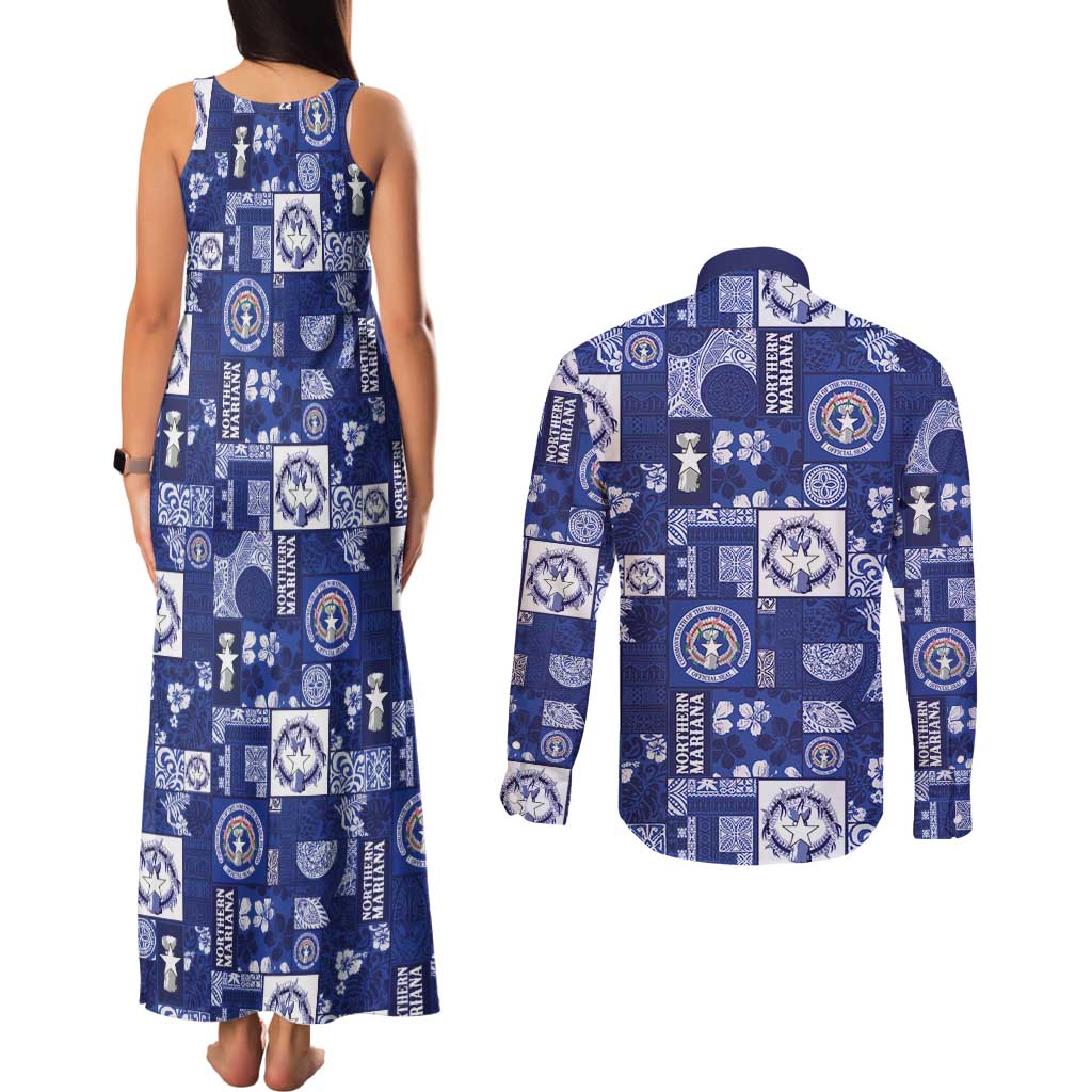 Northern Mariana Islands Magof Nochebuena Couples Matching Tank Maxi Dress and Long Sleeve Button Shirt Pacific Patchwork Xmas Vibes - Polynesian Pride