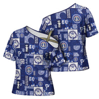 Northern Mariana Islands Magof Nochebuena Cross Shoulder Shirt Pacific Patchwork Xmas Vibes - Polynesian Pride