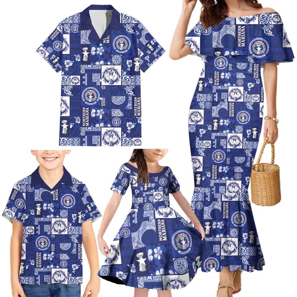 Northern Mariana Islands Magof Nochebuena Family Matching Mermaid Dress and Hawaiian Shirt Pacific Patchwork Xmas Vibes - Polynesian Pride