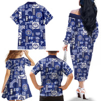 Northern Mariana Islands Magof Nochebuena Family Matching Off The Shoulder Long Sleeve Dress and Hawaiian Shirt Pacific Patchwork Xmas Vibes - Polynesian Pride
