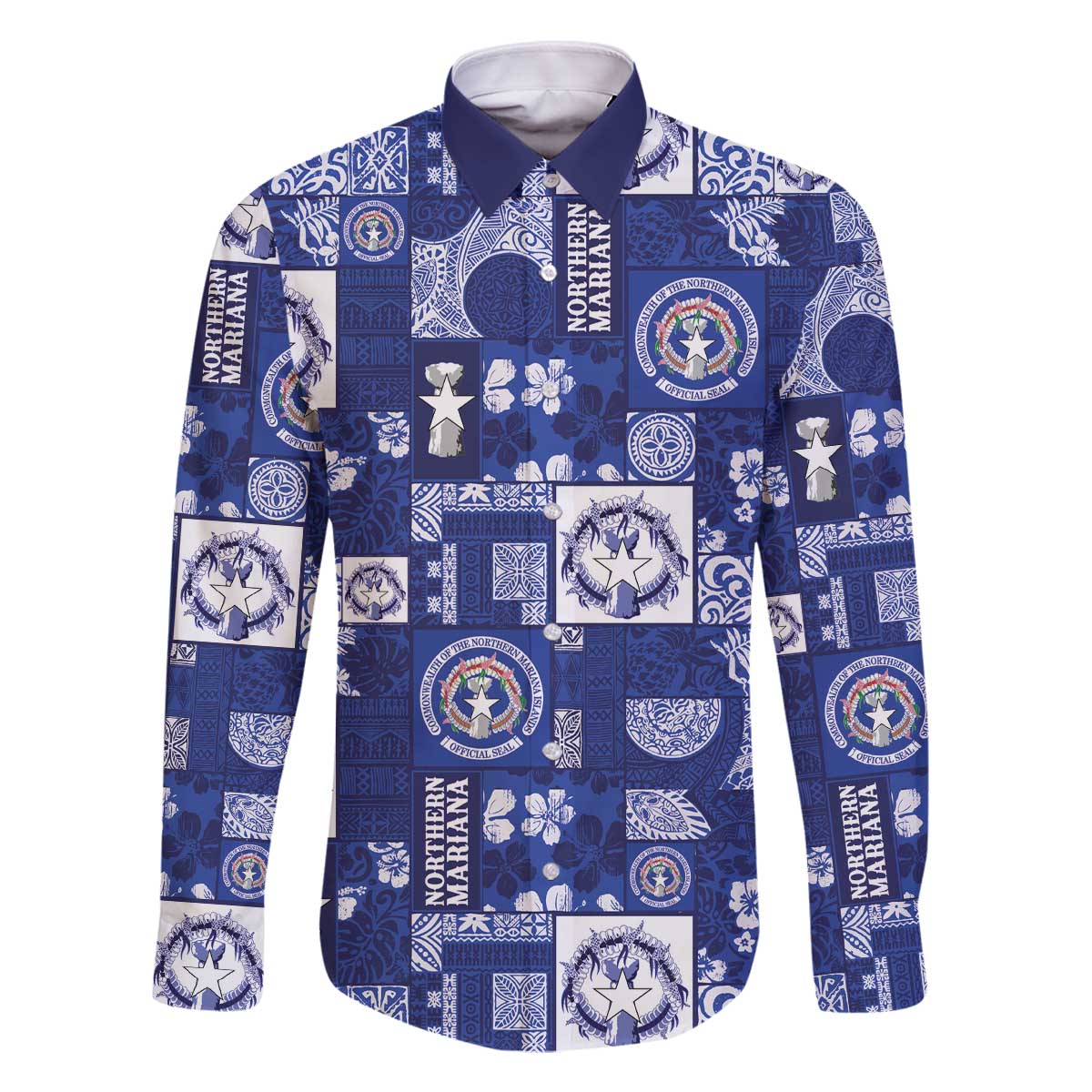 Northern Mariana Islands Magof Nochebuena Family Matching Off The Shoulder Long Sleeve Dress and Hawaiian Shirt Pacific Patchwork Xmas Vibes - Polynesian Pride