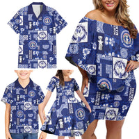Northern Mariana Islands Magof Nochebuena Family Matching Off Shoulder Short Dress and Hawaiian Shirt Pacific Patchwork Xmas Vibes - Polynesian Pride