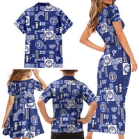 Northern Mariana Islands Magof Nochebuena Family Matching Short Sleeve Bodycon Dress and Hawaiian Shirt Pacific Patchwork Xmas Vibes - Polynesian Pride