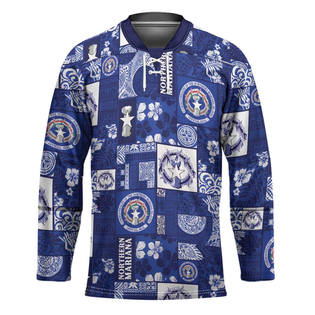 Northern Mariana Islands Magof Nochebuena Hockey Jersey Pacific Patchwork Xmas Vibes - Polynesian Pride
