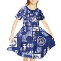 Northern Mariana Islands Magof Nochebuena Kid Short Sleeve Dress Pacific Patchwork Xmas Vibes - Polynesian Pride