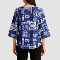 Northern Mariana Islands Magof Nochebuena Kimono Sleeve Blouse Pacific Patchwork Xmas Vibes - Polynesian Pride