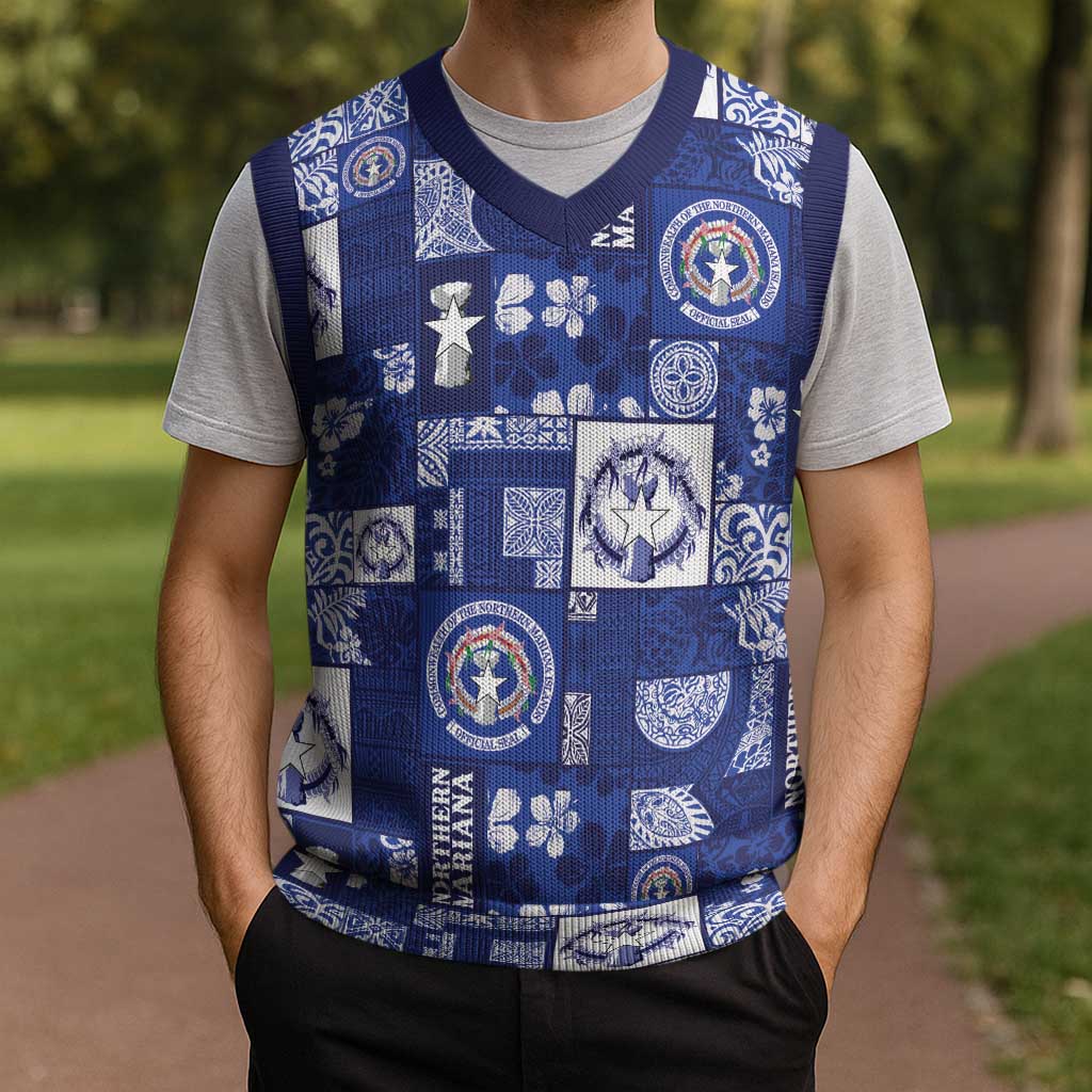 Northern Mariana Islands Magof Nochebuena Christmas Knitted V-Neck Vest Pacific Patchwork Xmas Vibes - Polynesian Pride