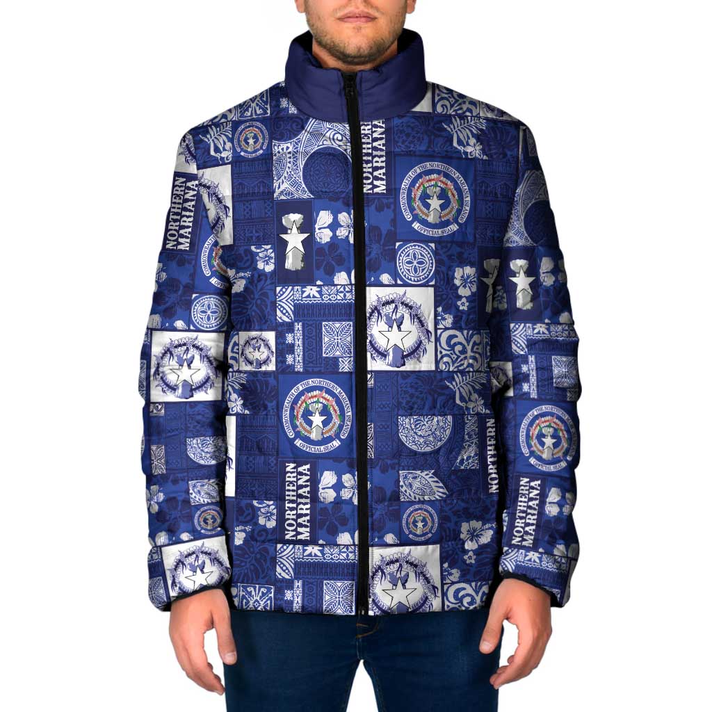 Northern Mariana Islands Magof Nochebuena Padded Jacket Pacific Patchwork Xmas Vibes - Polynesian Pride
