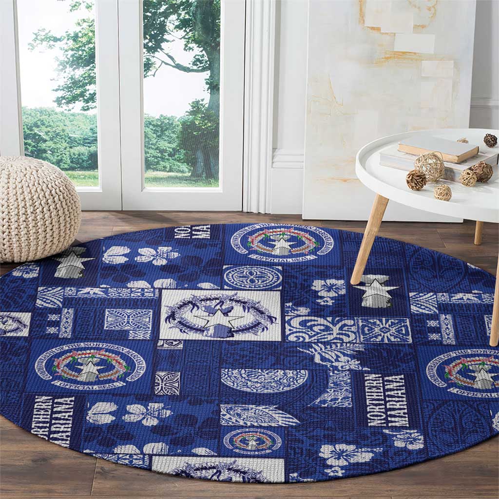 Northern Mariana Islands Magof Nochebuena Round Carpet Pacific Patchwork Xmas Vibes - Polynesian Pride