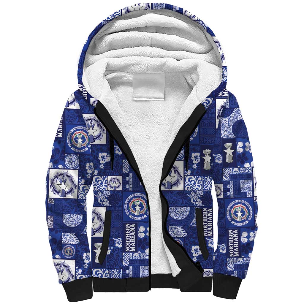 Northern Mariana Islands Magof Nochebuena Sherpa Hoodie Pacific Patchwork Xmas Vibes - Polynesian Pride