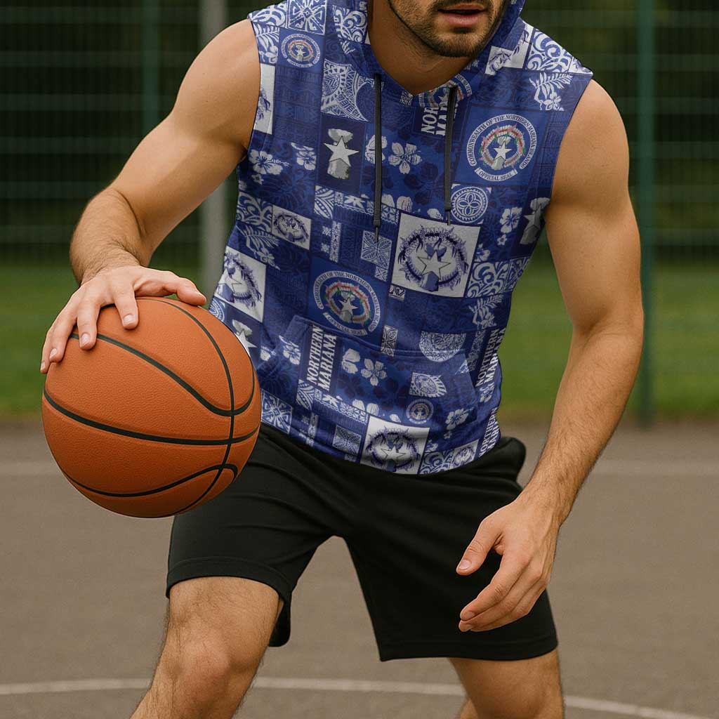 Northern Mariana Islands Magof Nochebuena Sleeveless Hoodie Pacific Patchwork Xmas Vibes - Polynesian Pride