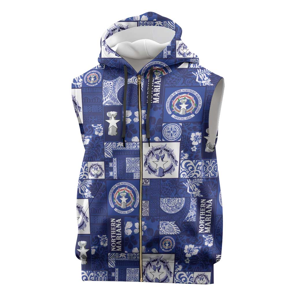 Northern Mariana Islands Magof Nochebuena Sleeveless Zip Hoodie Pacific Patchwork Xmas Vibes - Polynesian Pride