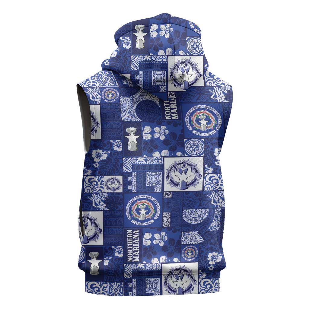 Northern Mariana Islands Magof Nochebuena Sleeveless Zip Hoodie Pacific Patchwork Xmas Vibes - Polynesian Pride