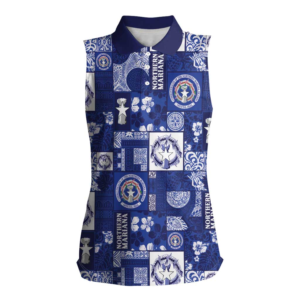 Northern Mariana Islands Magof Nochebuena Women Sleeveless Polo Shirt Pacific Patchwork Xmas Vibes - Polynesian Pride