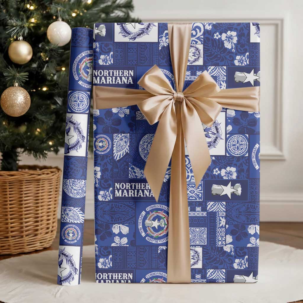 Northern Mariana Islands Magof Nochebuena Wrapping Paper Pacific Patchwork Xmas Vibes - Polynesian Pride