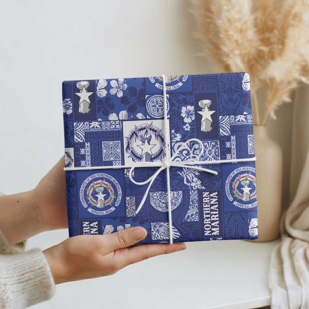 Northern Mariana Islands Magof Nochebuena Wrapping Paper Pacific Patchwork Xmas Vibes - Polynesian Pride