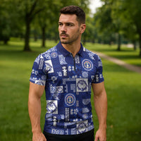 Northern Mariana Islands Magof Nochebuena Zipper Polo Shirt Pacific Patchwork Xmas Vibes - Polynesian Pride