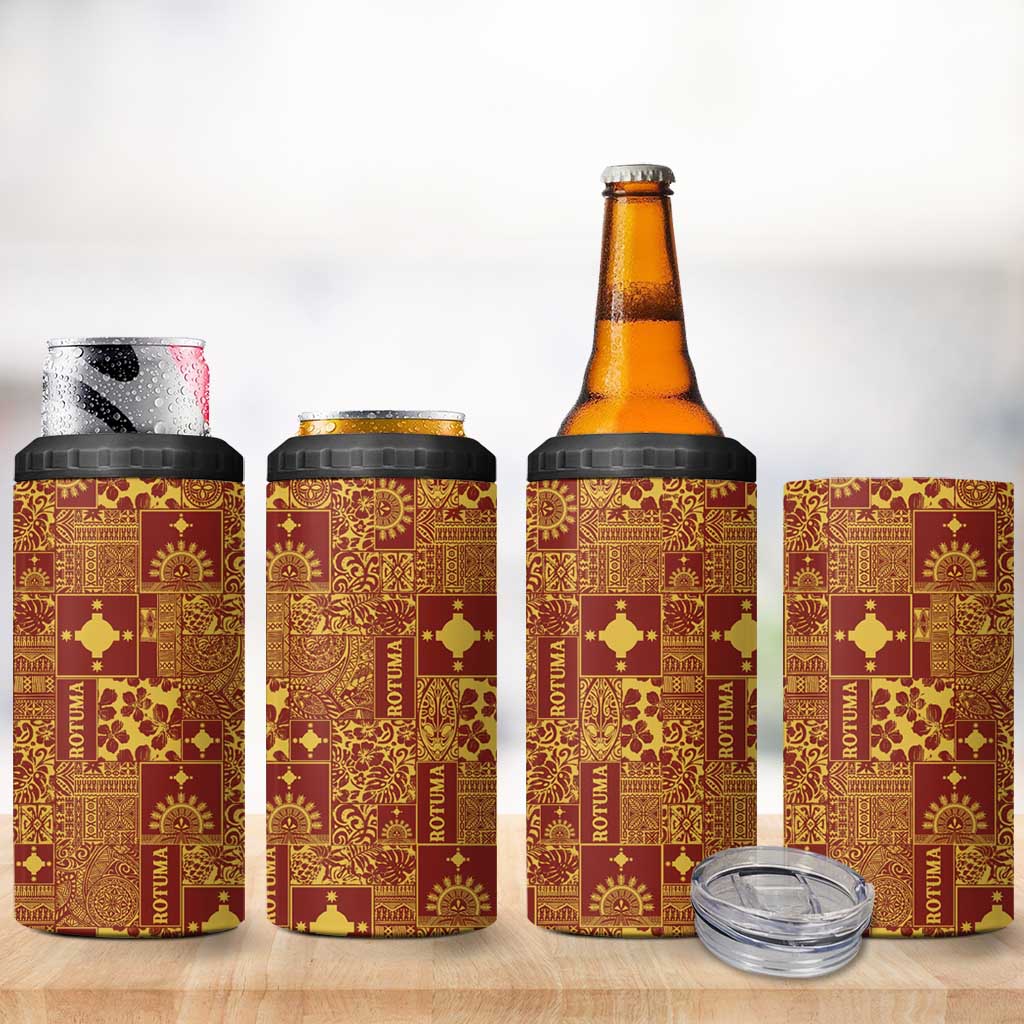 Rotuma Faiakse'ea 'e Kirisimasi 4 in 1 Can Cooler Tumbler Pacific Patchwork Xmas Vibes - Polynesian Pride