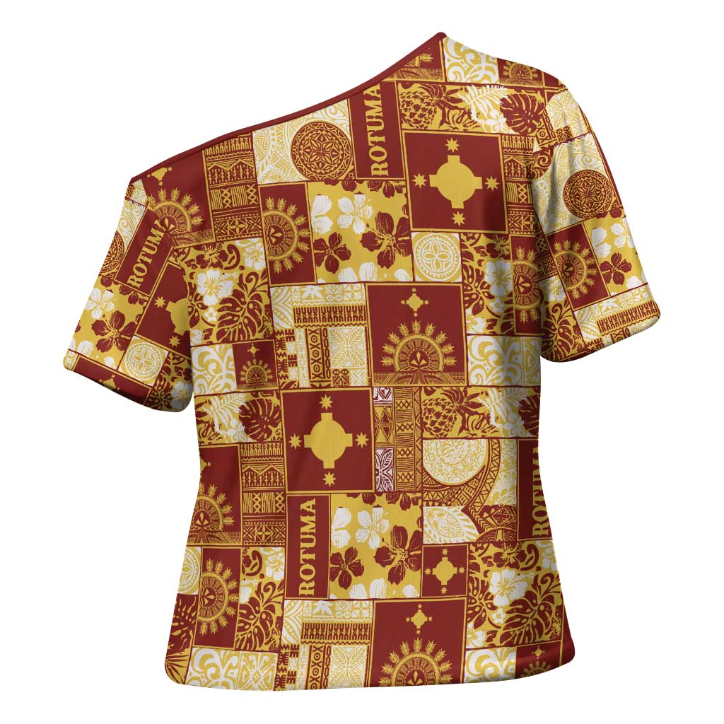 Rotuma Faiakse'ea 'e Kirisimasi Cross Shoulder Shirt Pacific Patchwork Xmas Vibes - Polynesian Pride
