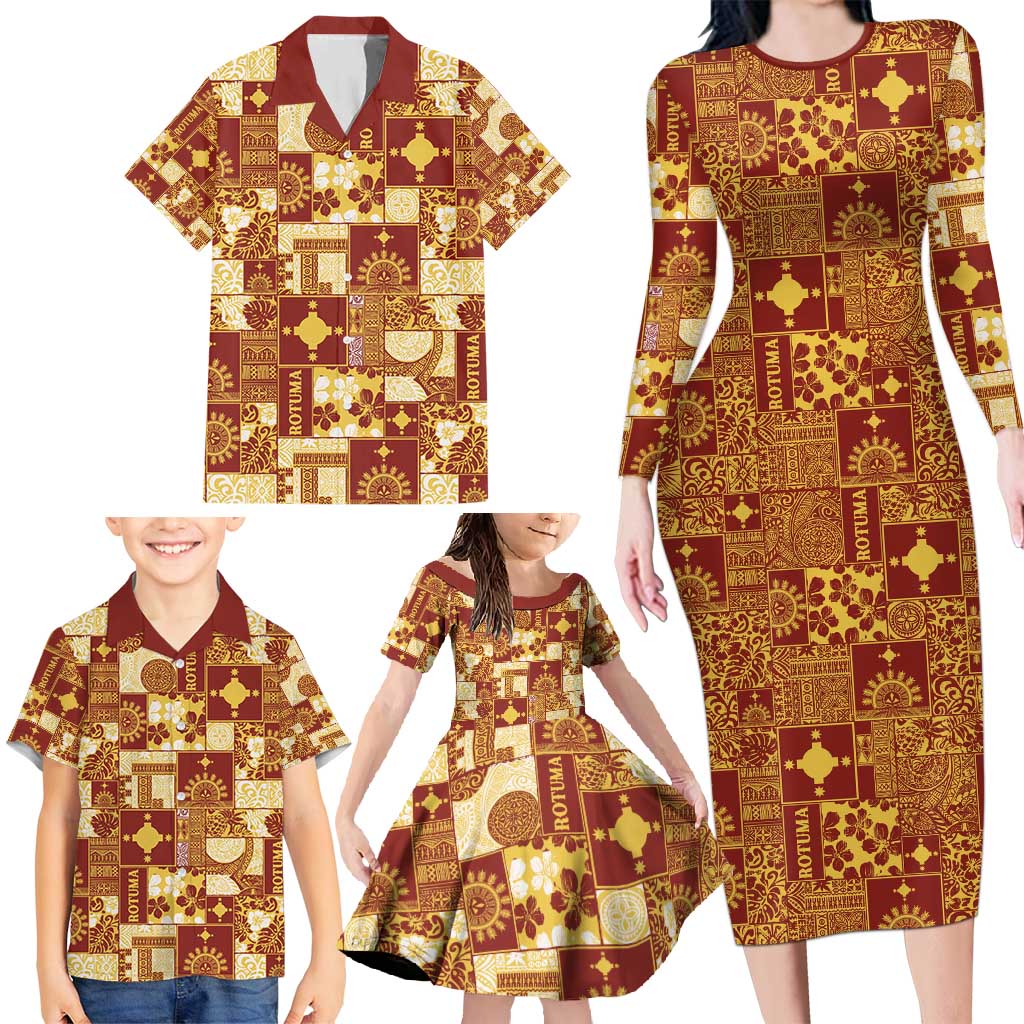 Rotuma Faiakse'ea 'e Kirisimasi Family Matching Long Sleeve Bodycon Dress and Hawaiian Shirt Pacific Patchwork Xmas Vibes - Polynesian Pride