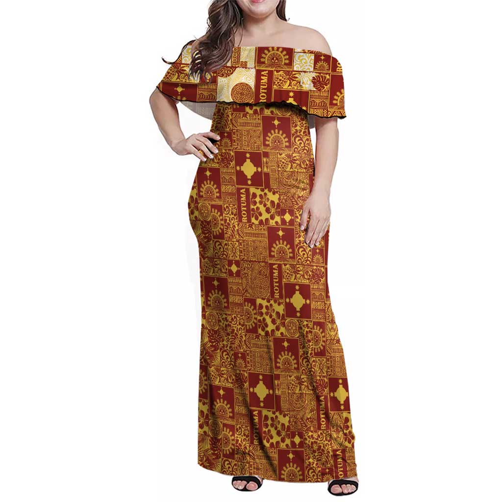 Rotuma Faiakse'ea 'e Kirisimasi Family Matching Off Shoulder Maxi Dress and Hawaiian Shirt Pacific Patchwork Xmas Vibes - Polynesian Pride