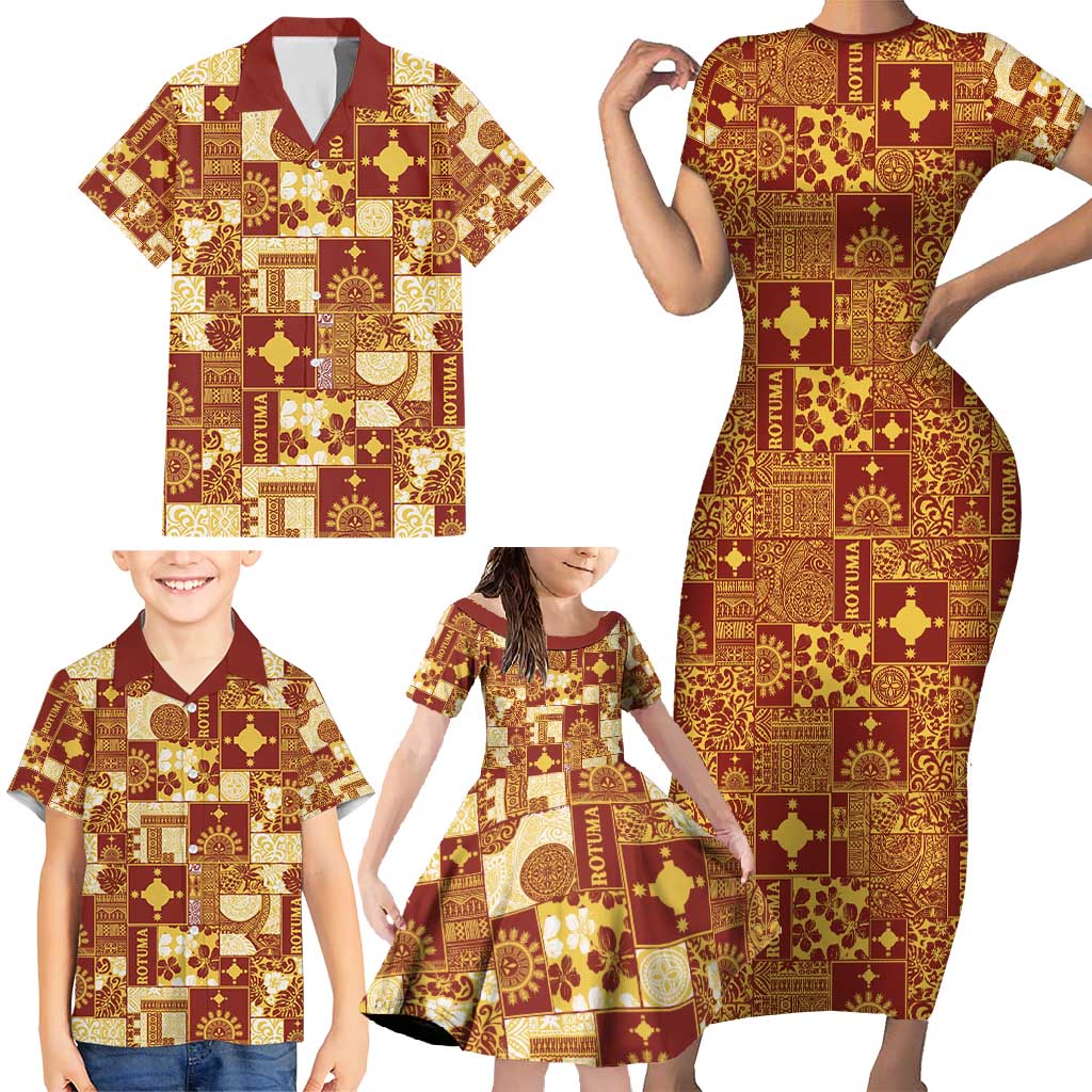 Rotuma Faiakse'ea 'e Kirisimasi Family Matching Short Sleeve Bodycon Dress and Hawaiian Shirt Pacific Patchwork Xmas Vibes - Polynesian Pride