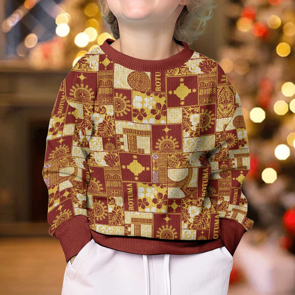 Rotuma Faiakse'ea 'e Kirisimasi Kid Ugly Christmas Sweater Pacific Patchwork Xmas Vibes - Polynesian Pride