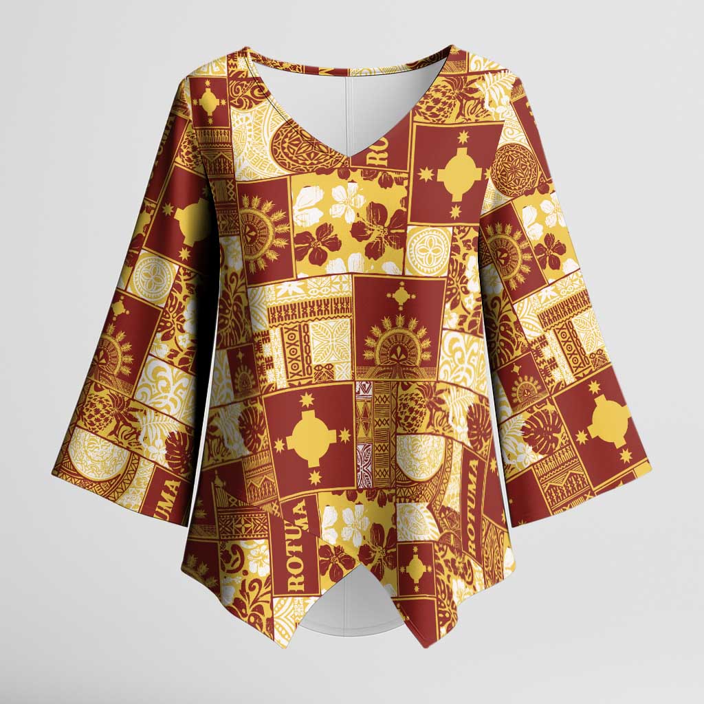 Rotuma Faiakse'ea 'e Kirisimasi Kimono Sleeve Blouse Pacific Patchwork Xmas Vibes - Polynesian Pride
