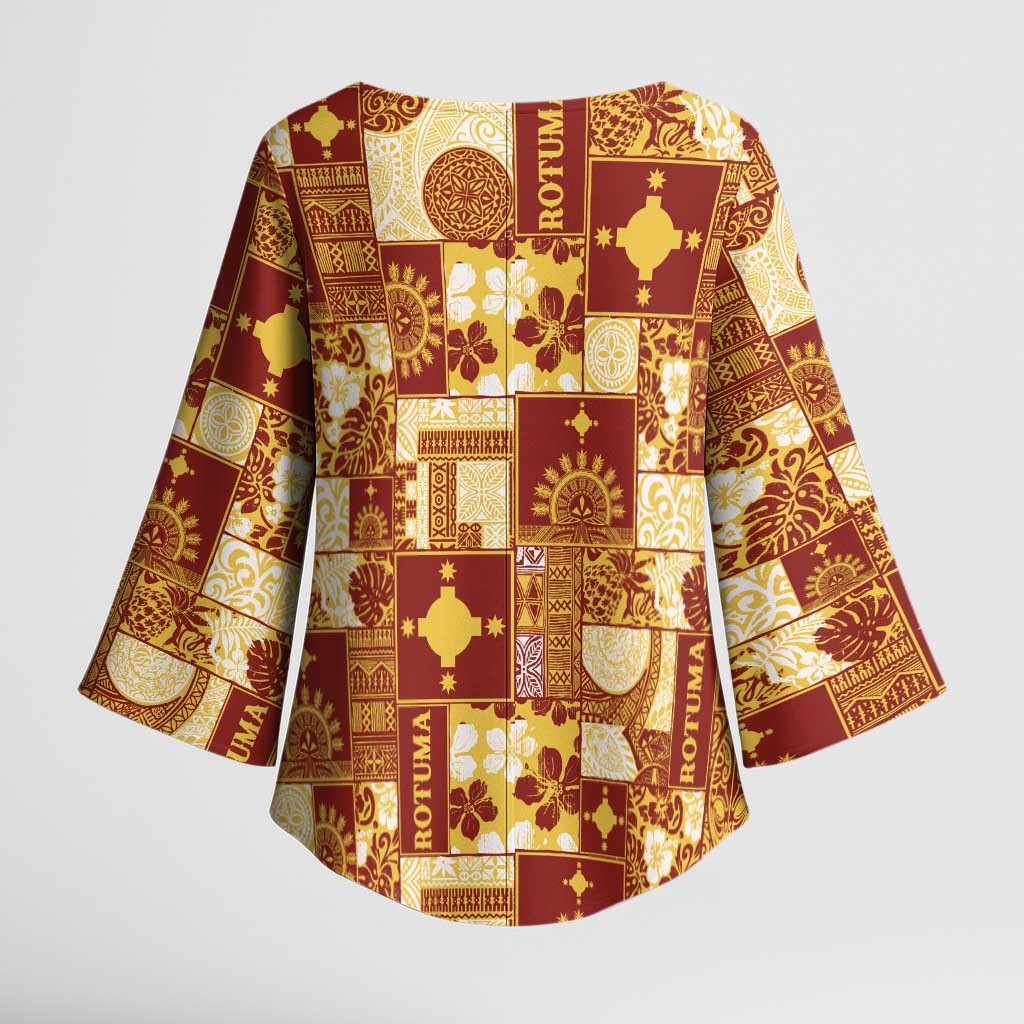 Rotuma Faiakse'ea 'e Kirisimasi Kimono Sleeve Blouse Pacific Patchwork Xmas Vibes - Polynesian Pride