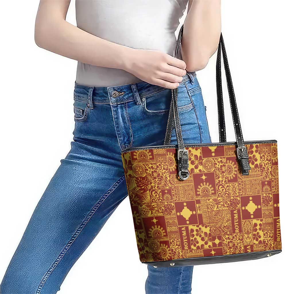 Rotuma Faiakse'ea 'e Kirisimasi Leather Tote Bag Pacific Patchwork Xmas Vibes - Polynesian Pride
