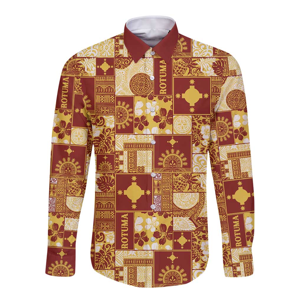 Rotuma Faiakse'ea 'e Kirisimasi Long Sleeve Button Shirt Pacific Patchwork Xmas Vibes - Polynesian Pride