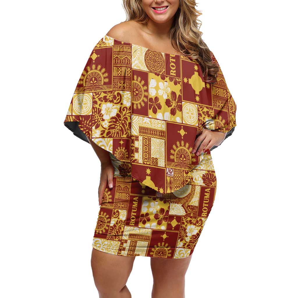 Rotuma Faiakse'ea 'e Kirisimasi Off Shoulder Short Dress Pacific Patchwork Xmas Vibes - Polynesian Pride