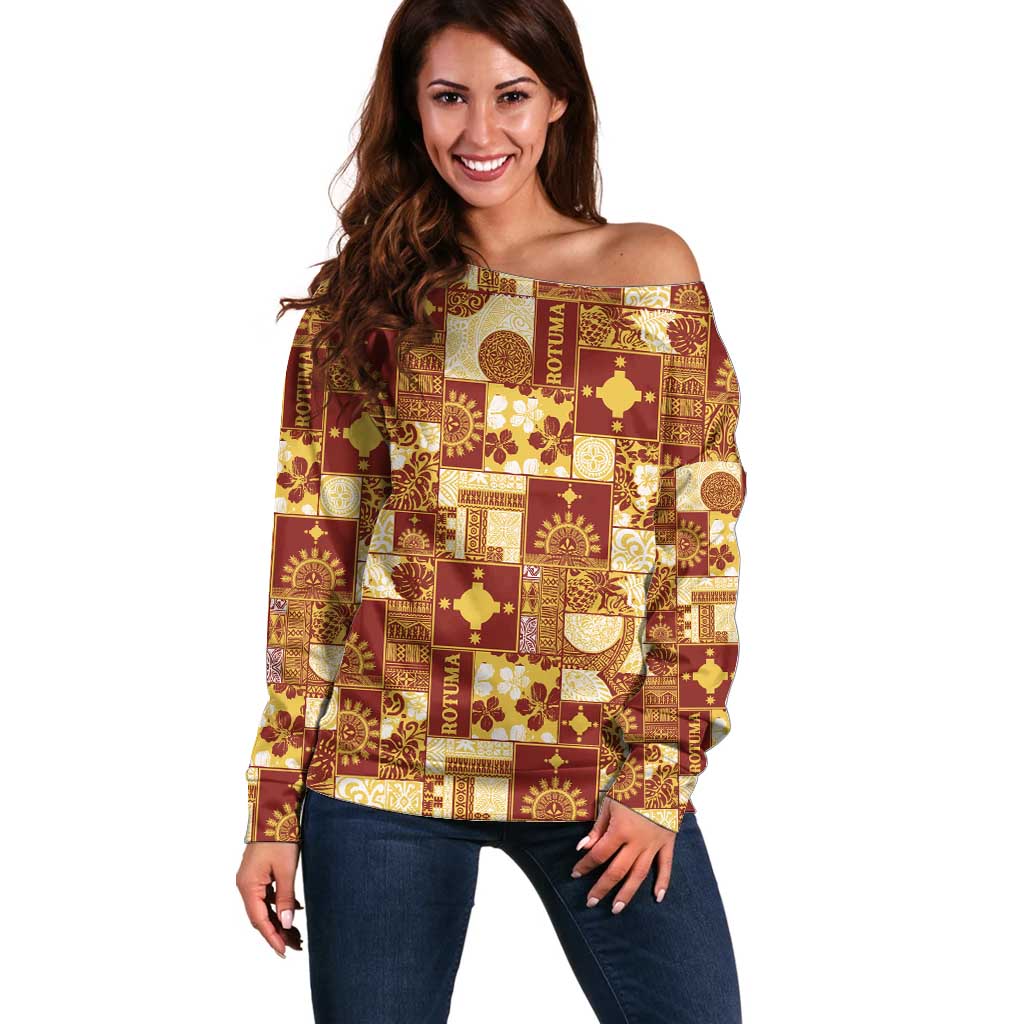 Rotuma Faiakse'ea 'e Kirisimasi Off Shoulder Sweater Pacific Patchwork Xmas Vibes - Polynesian Pride