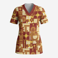 Rotuma Faiakse'ea 'e Kirisimasi Scrub Top Pacific Patchwork Xmas Vibes - Polynesian Pride