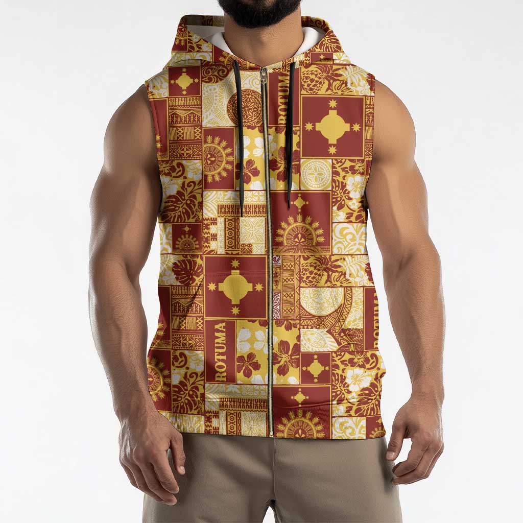Rotuma Faiakse'ea 'e Kirisimasi Sleeveless Zip Hoodie Pacific Patchwork Xmas Vibes - Polynesian Pride