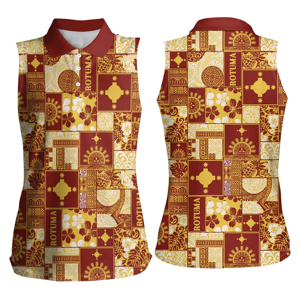 Rotuma Faiakse'ea 'e Kirisimasi Women Sleeveless Polo Shirt Pacific Patchwork Xmas Vibes - Polynesian Pride