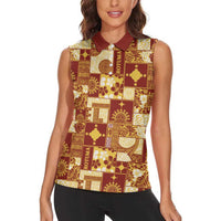 Rotuma Faiakse'ea 'e Kirisimasi Women Sleeveless Polo Shirt Pacific Patchwork Xmas Vibes - Polynesian Pride