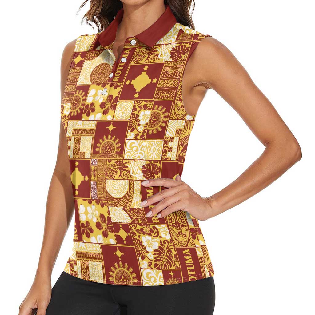 Rotuma Faiakse'ea 'e Kirisimasi Women Sleeveless Polo Shirt Pacific Patchwork Xmas Vibes - Polynesian Pride