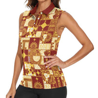 Rotuma Faiakse'ea 'e Kirisimasi Women Sleeveless Polo Shirt Pacific Patchwork Xmas Vibes - Polynesian Pride
