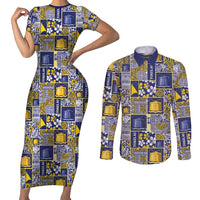 Tokelau Manuia te Kilihimahi Couples Matching Short Sleeve Bodycon Dress and Long Sleeve Button Shirt Pacific Patchwork Xmas Vibes - Polynesian Pride