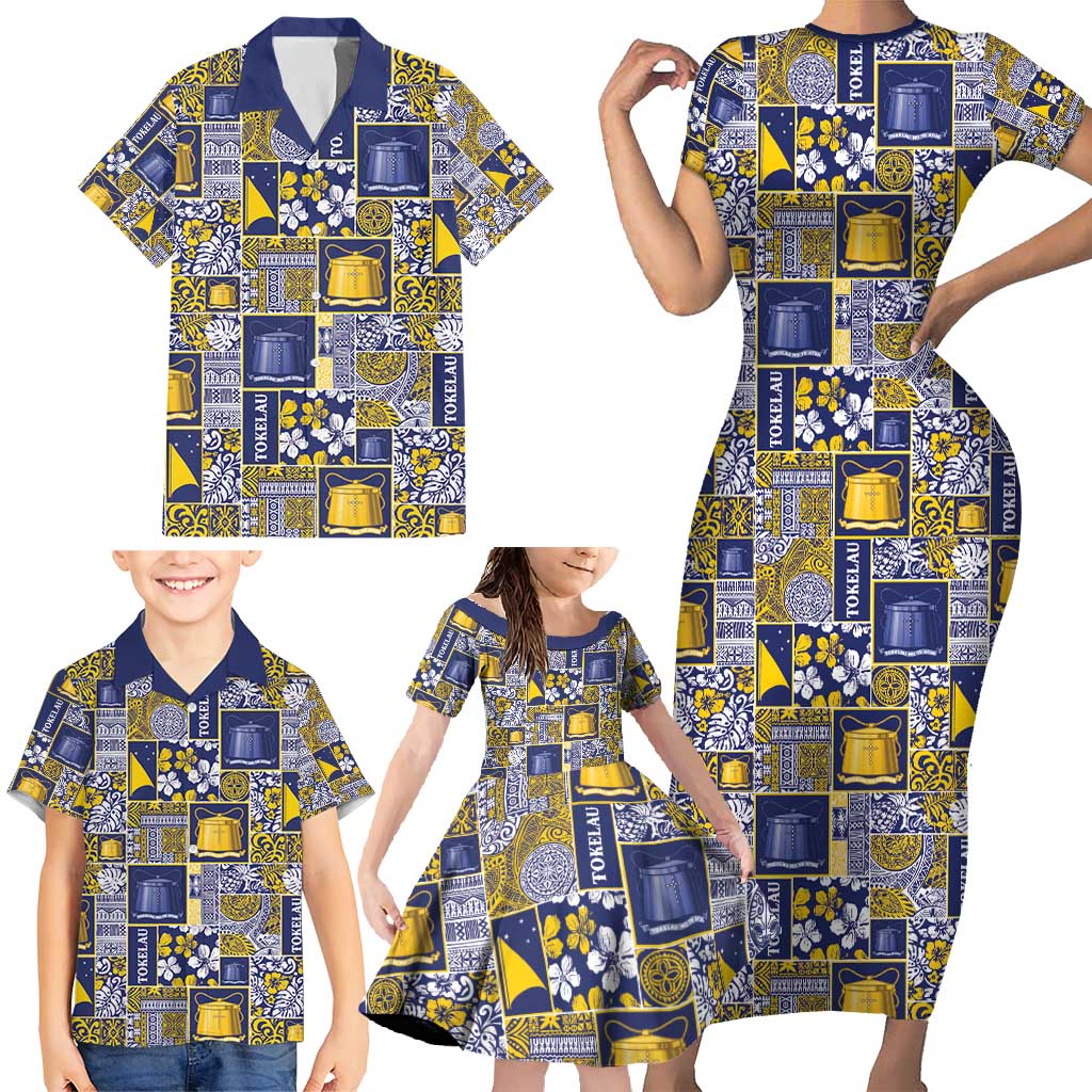 Tokelau Manuia te Kilihimahi Family Matching Short Sleeve Bodycon Dress and Hawaiian Shirt Pacific Patchwork Xmas Vibes - Polynesian Pride