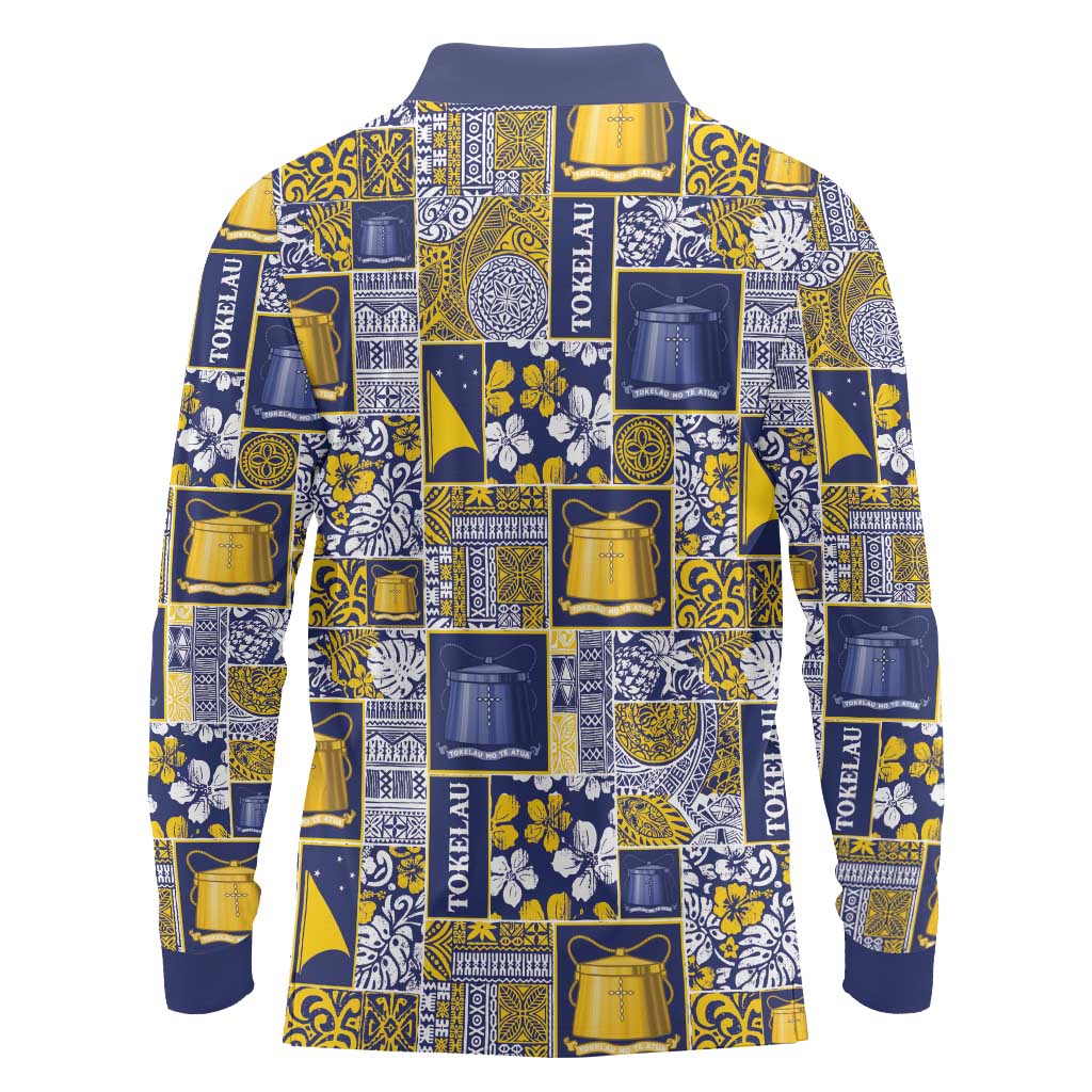 Tokelau Manuia te Kilihimahi Long Sleeve Polo Shirt Pacific Patchwork Xmas Vibes - Polynesian Pride