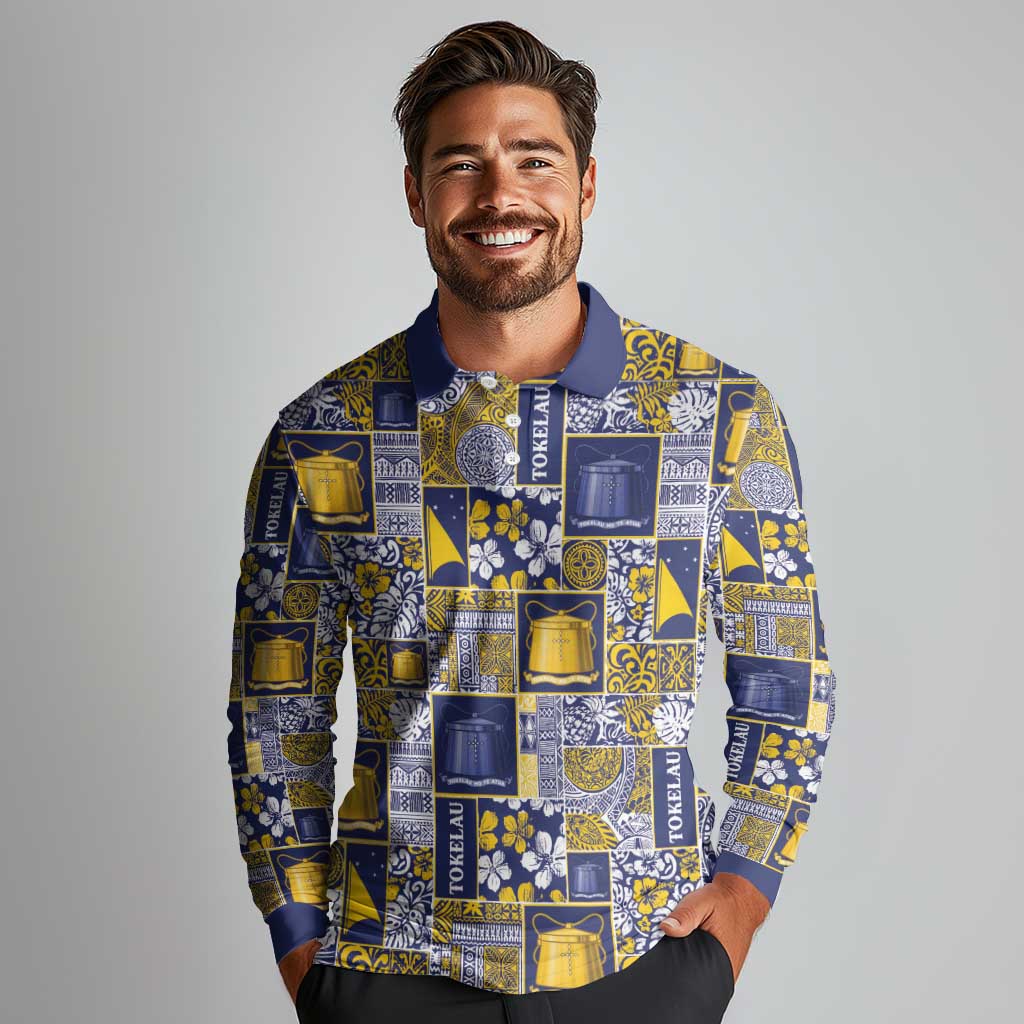Tokelau Manuia te Kilihimahi Long Sleeve Polo Shirt Pacific Patchwork Xmas Vibes - Polynesian Pride