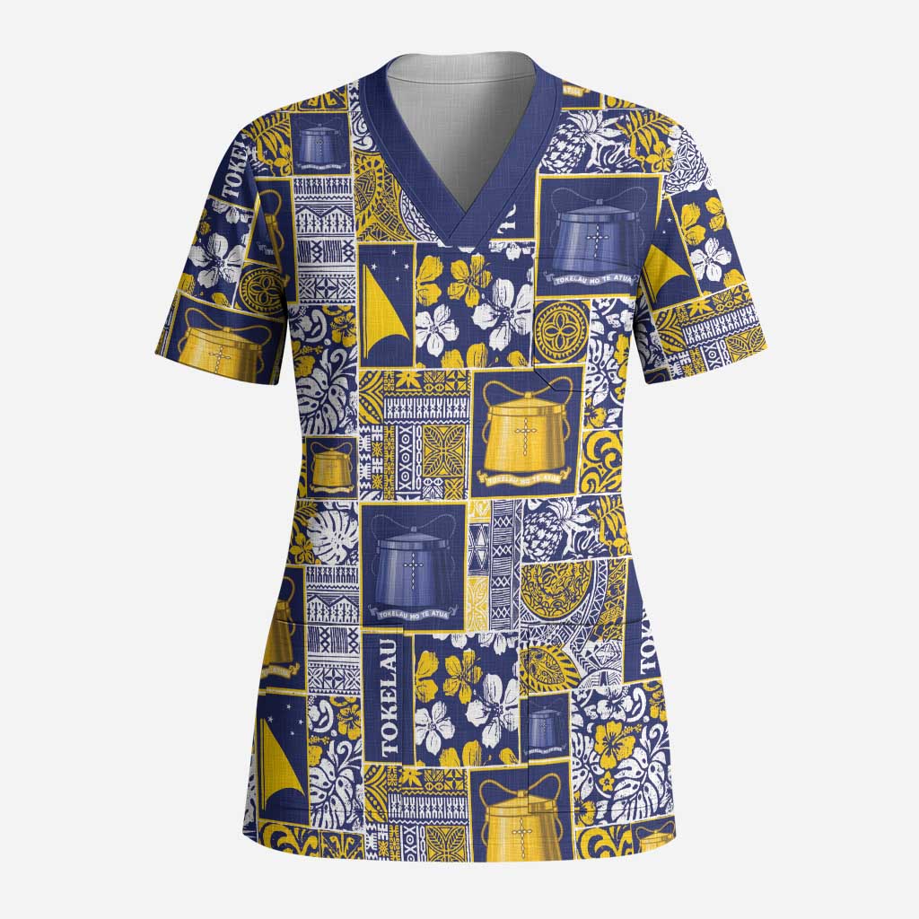 Tokelau Manuia te Kilihimahi Scrub Top Pacific Patchwork Xmas Vibes - Polynesian Pride