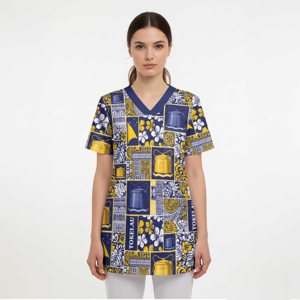Tokelau Manuia te Kilihimahi Scrub Top Pacific Patchwork Xmas Vibes - Polynesian Pride