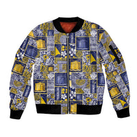 Tokelau Manuia te Kilihimahi Sleeve Zip Bomber Jacket Pacific Patchwork Xmas Vibes - Polynesian Pride