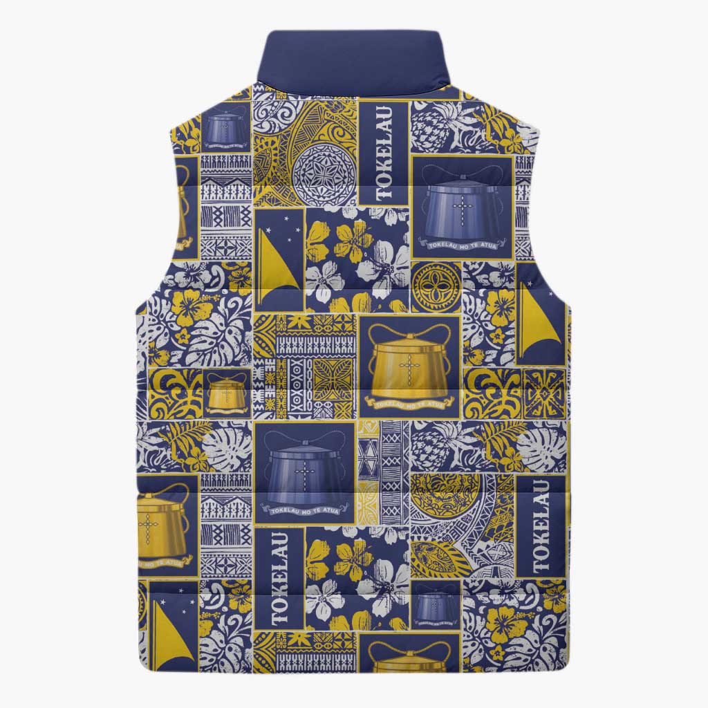 Tokelau Manuia te Kilihimahi Sleeveless Puffer Jacket Pacific Patchwork Xmas Vibes - Polynesian Pride