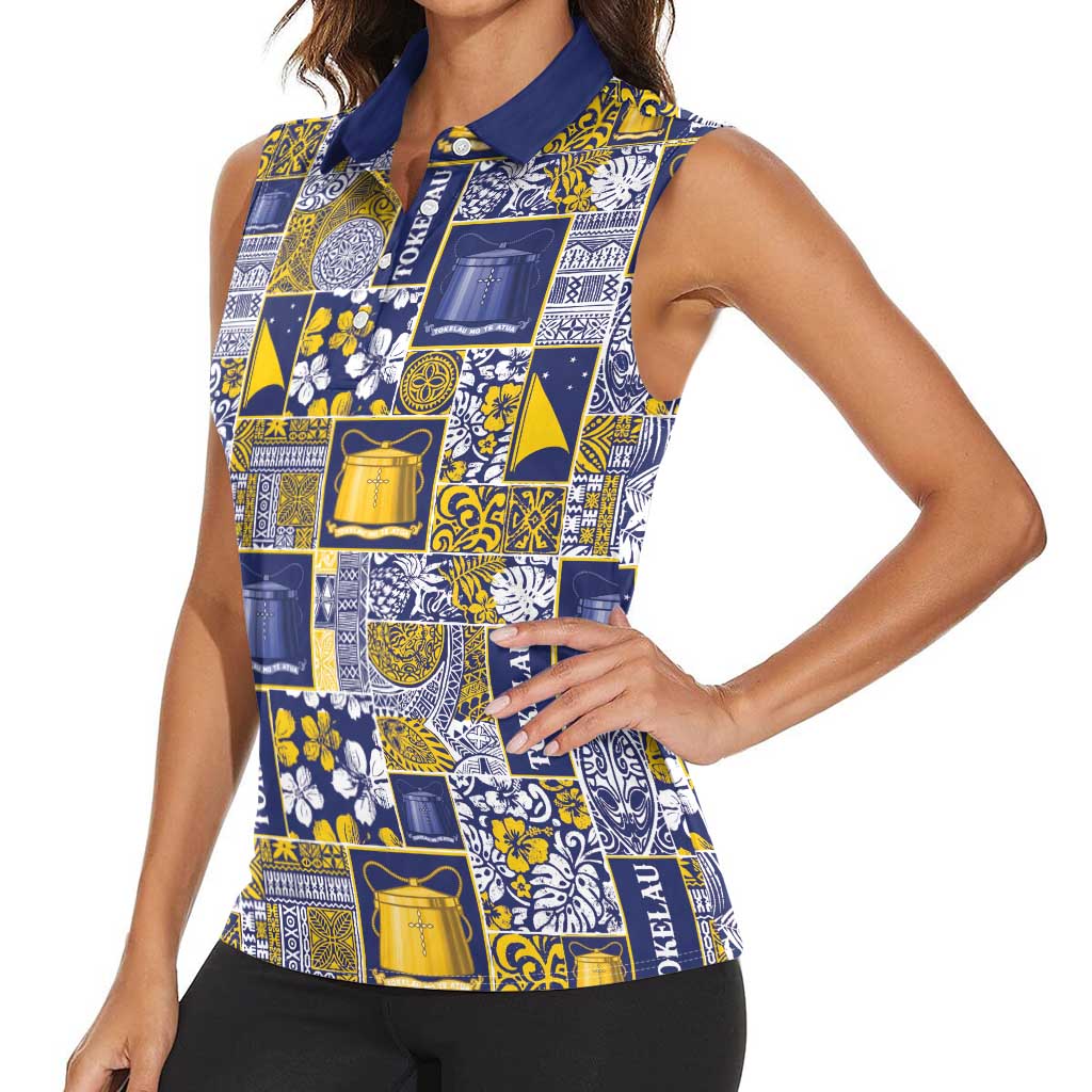 Tokelau Manuia te Kilihimahi Women Sleeveless Polo Shirt Pacific Patchwork Xmas Vibes - Polynesian Pride