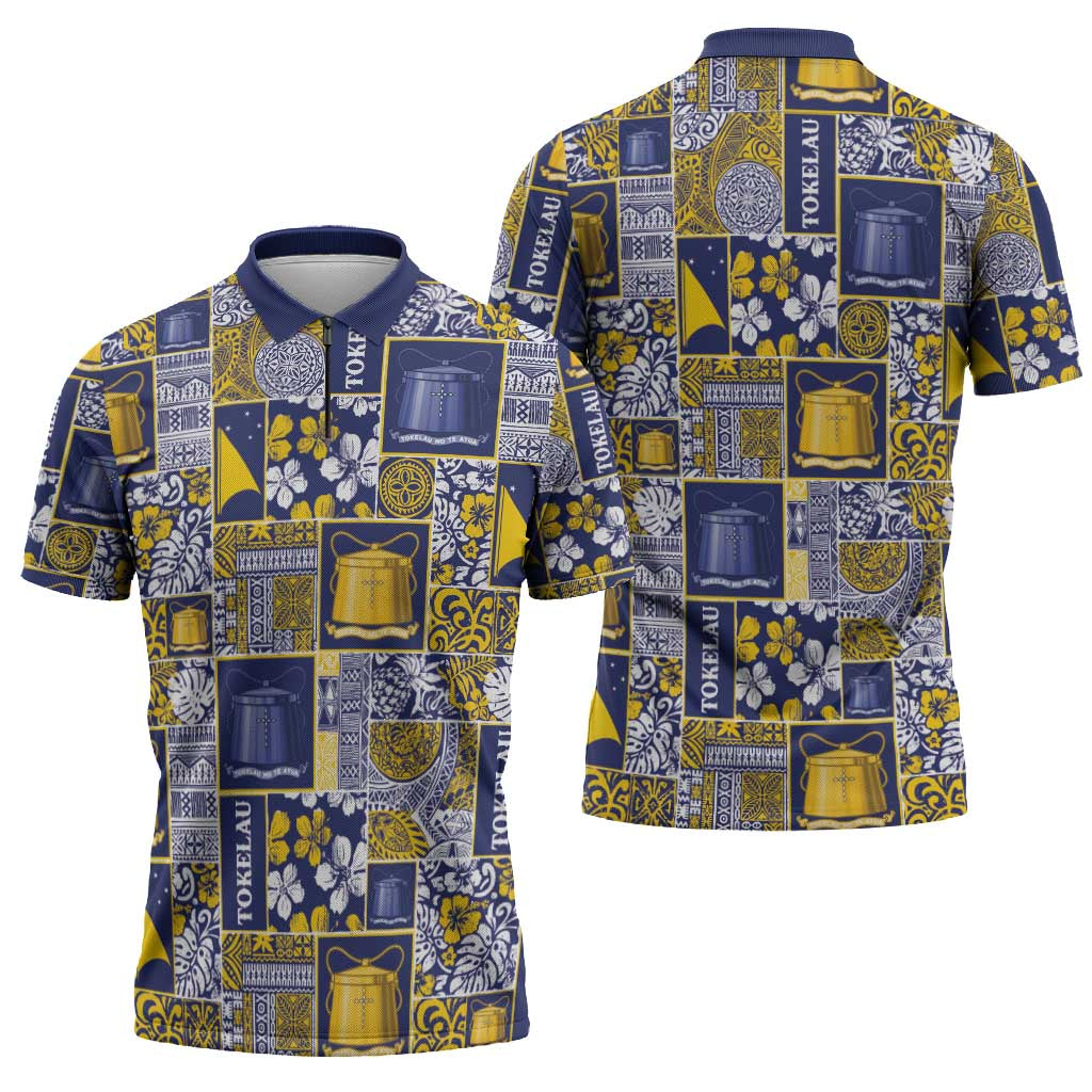 Tokelau Manuia te Kilihimahi Zipper Polo Shirt Pacific Patchwork Xmas Vibes - Polynesian Pride